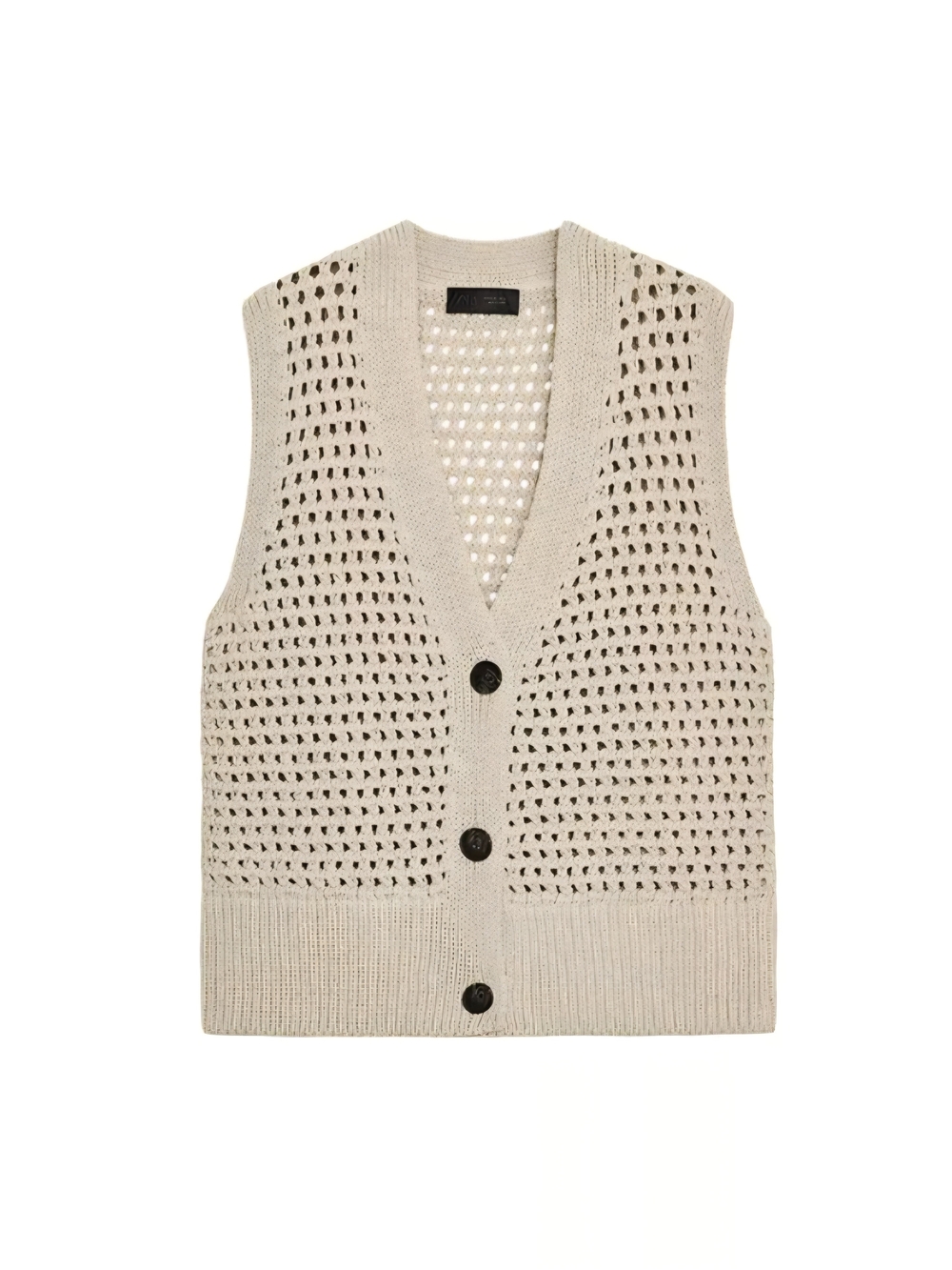 Zara Beige Open-Knit Button Vest